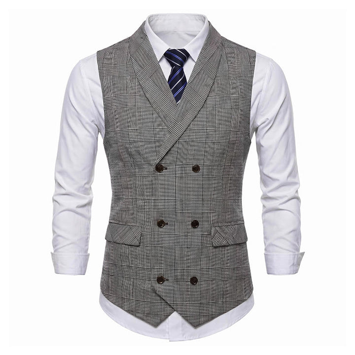 Men's Business Plaid Double Breasted Corduroy Suit Vest - image 6