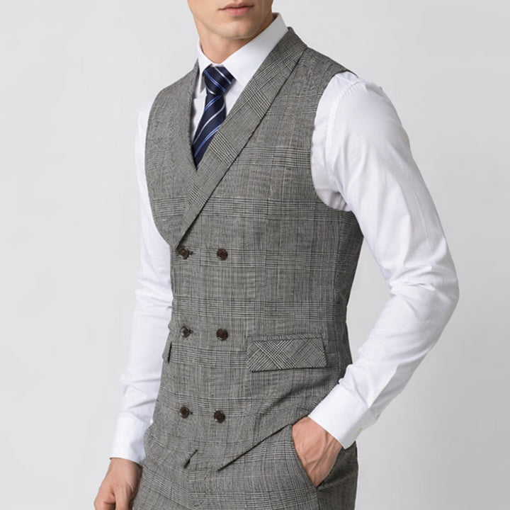 Men's Business Plaid Double Breasted Corduroy Suit Vest - image 2