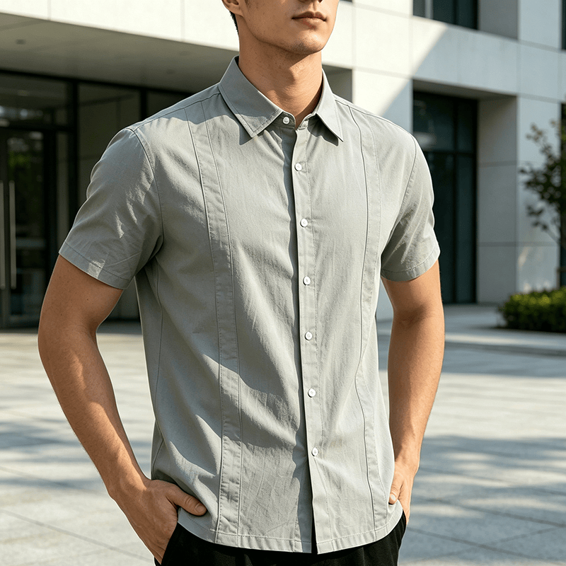 Men's Minimalist Solid Ramie Breathable Summer Casual Cotton Shirt - Grey - 3XL - image 7