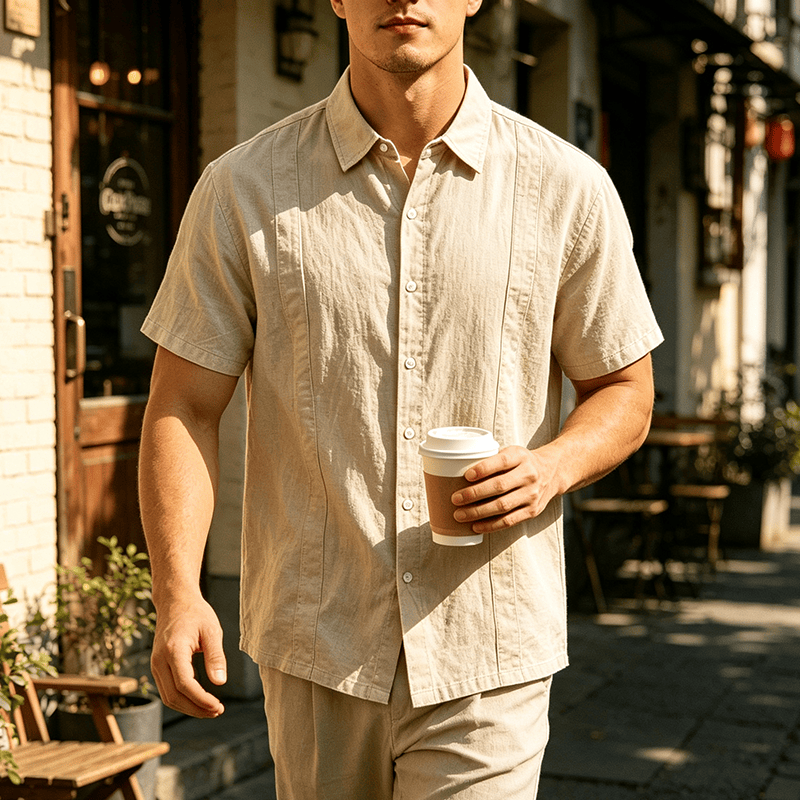 Men's Minimalist Solid Ramie Breathable Summer Casual Cotton Shirt - Khaki - 3XL - image 9
