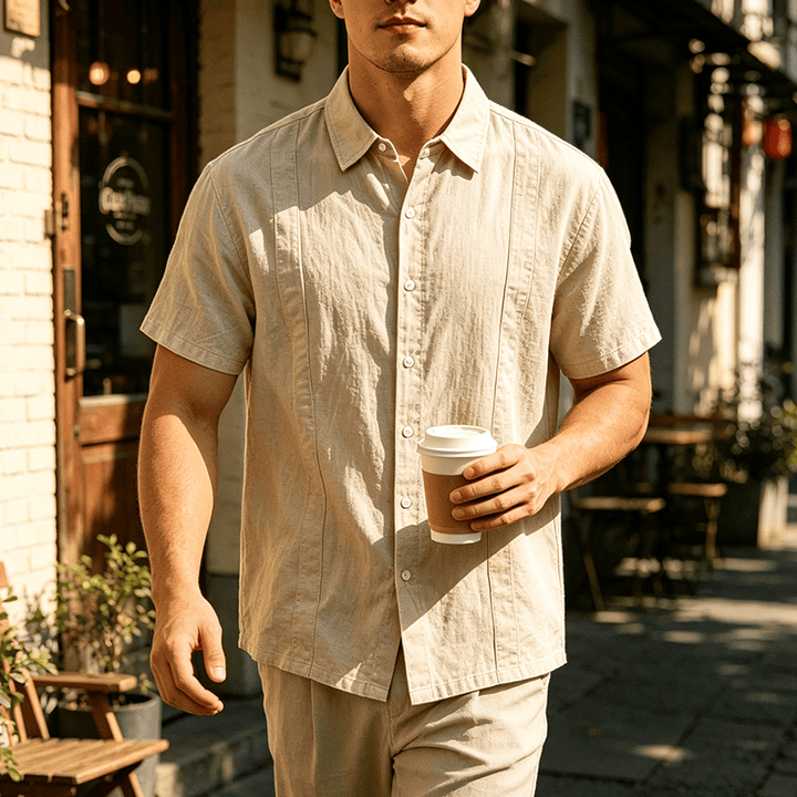 Men's Minimalist Solid Ramie Breathable Summer Casual Cotton Shirt - Khaki - 3XL - image 9
