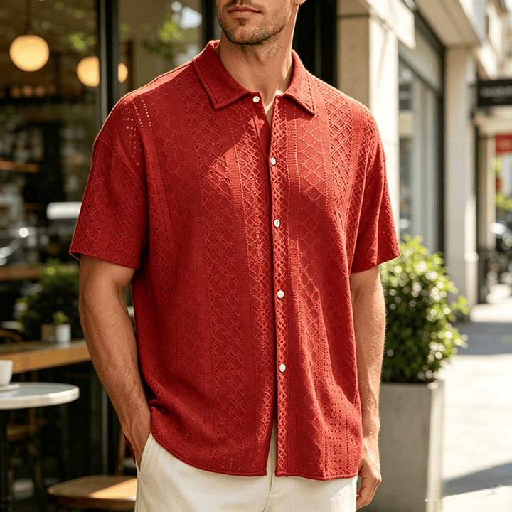 Men's Sporty Casual Jacquard Cotton Shirt - Orange - 2XL - image 0