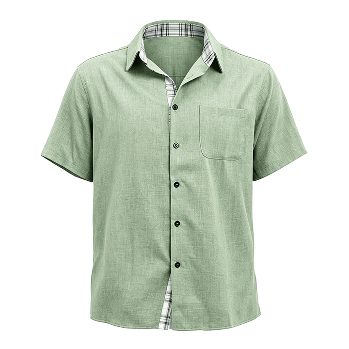 Men's Solid Linen Short Sleeve Button Down Shirt - image 32