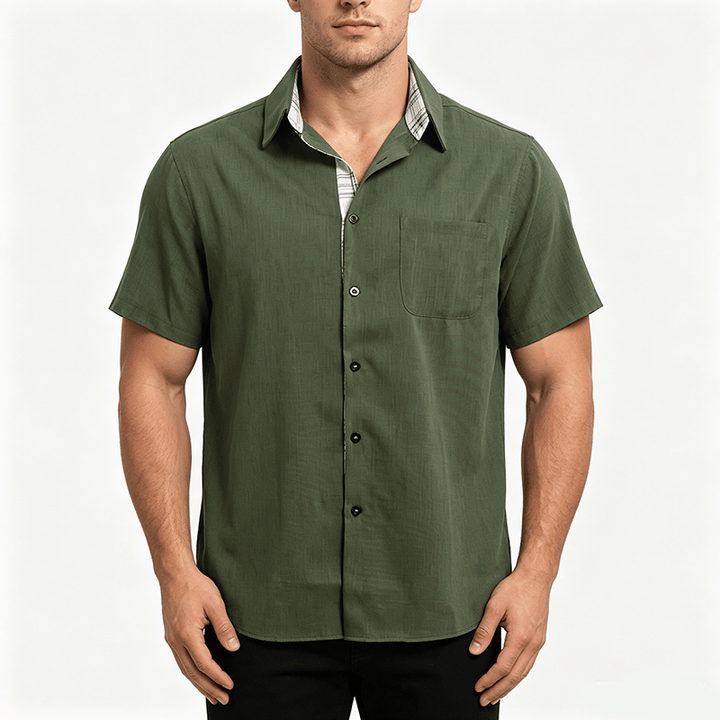 Men's Solid Linen Short Sleeve Button Down Shirt - image 1