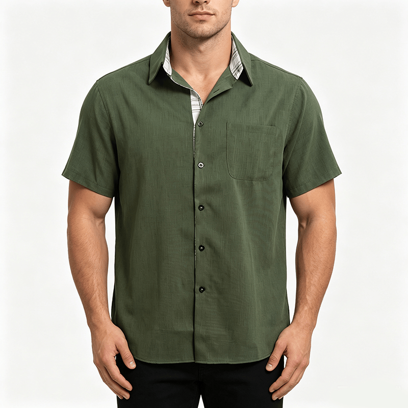 Men's Solid Linen Short Sleeve Button Down Shirt - image 1