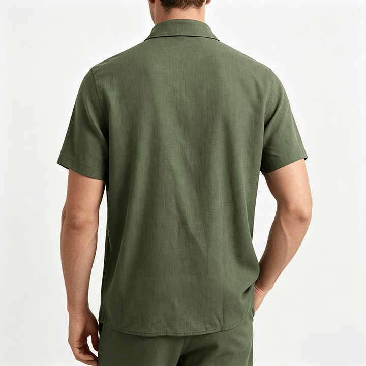 Men's Solid Linen Short Sleeve Button Down Shirt - image 3