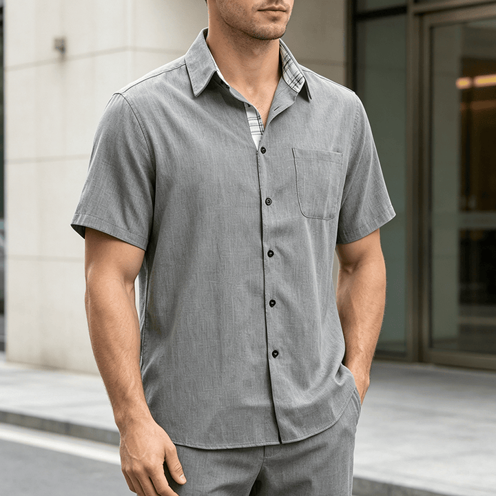 Men's Solid Linen Short Sleeve Button Down Shirt - Grey - 5XL - image 11