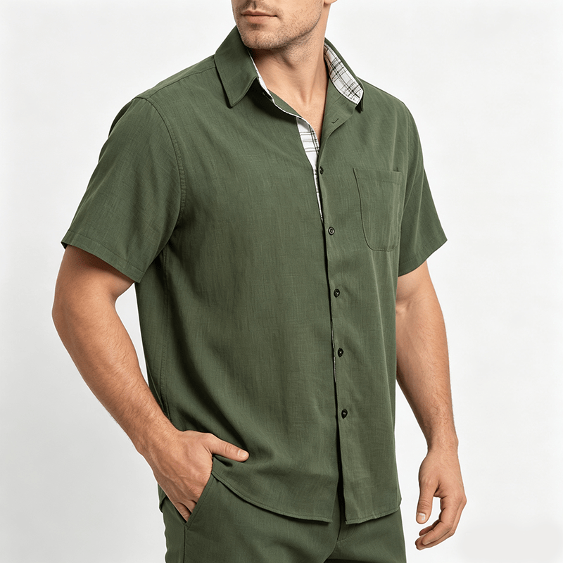 Men's Solid Linen Short Sleeve Button Down Shirt - image 2