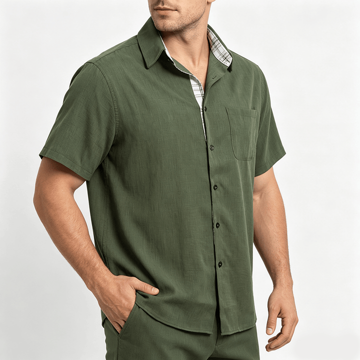 Men's Solid Linen Short Sleeve Button Down Shirt - image 2