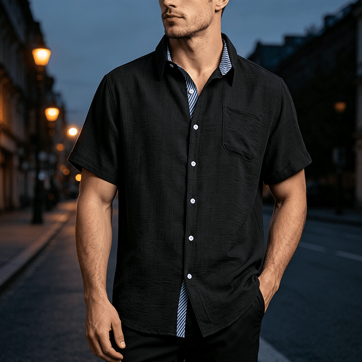 Men's Contrast Striped Inner Pocket Casual Summer Casual Shirts - Black - 3XL - image 5