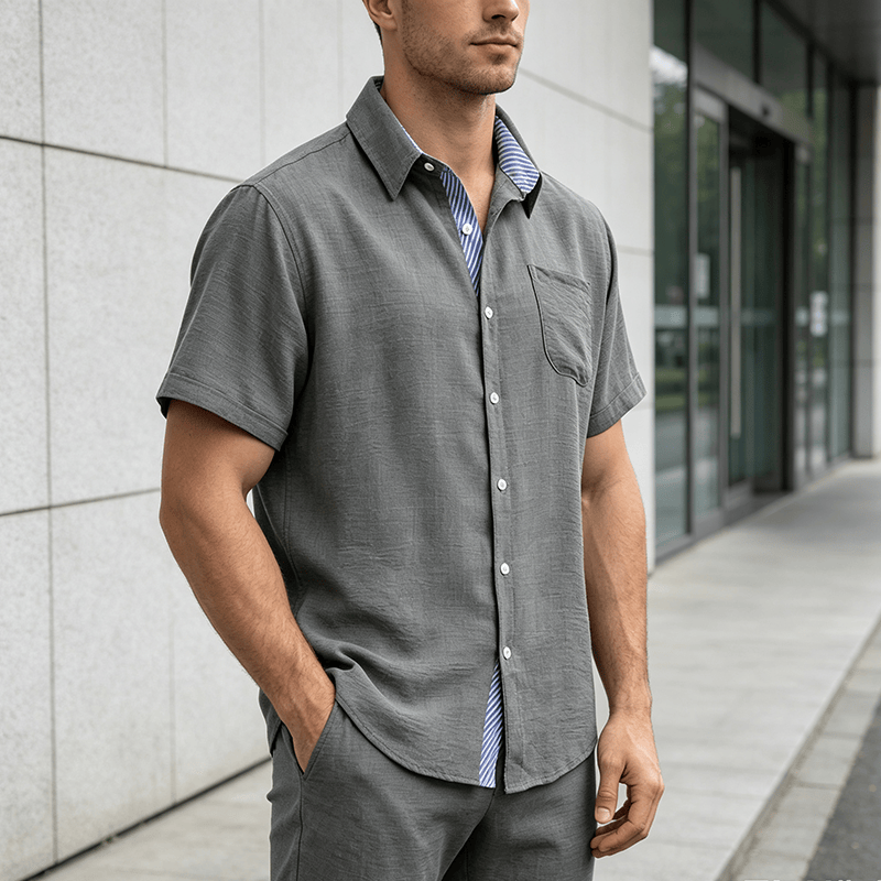 Men's Contrast Striped Inner Pocket Casual Summer Casual Shirts - Dark Grey - 3XL - image 8