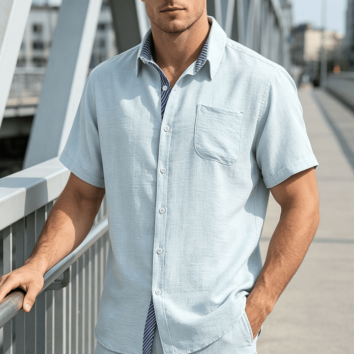 Men's Contrast Striped Inner Pocket Casual Summer Casual Shirts - Light Blue - 3XL - image 7