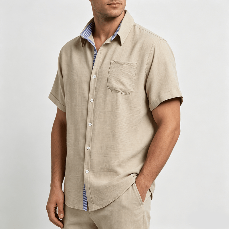 Men's Contrast Striped Inner Pocket Casual Summer Casual Shirts - image 2