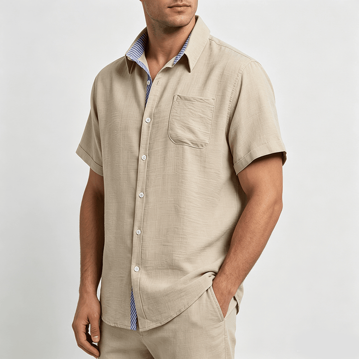 Men's Contrast Striped Inner Pocket Casual Summer Casual Shirts - image 2