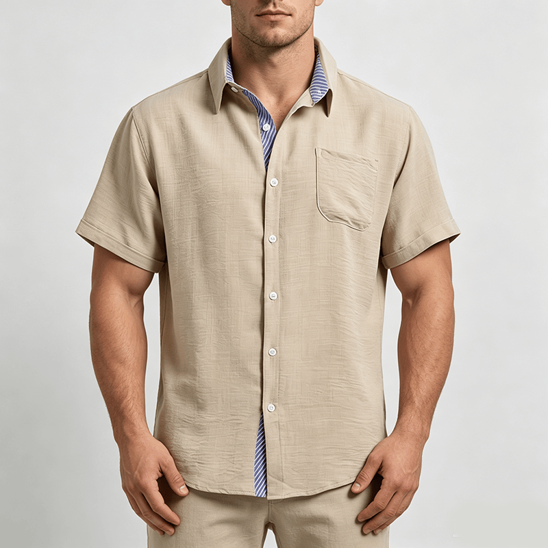Men's Contrast Striped Inner Pocket Casual Summer Casual Shirts - image 1