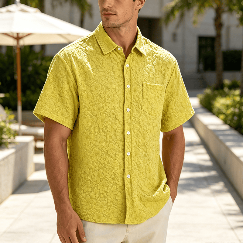 Men's Floral Holiday Summer Daily Casual Textured Cotton Shirts - Yellow - 3XL - image 4
