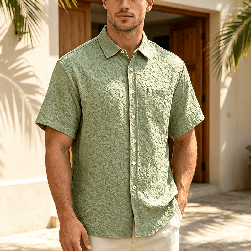 Men's Floral Holiday Summer Daily Casual Textured Cotton Shirts - Green - 3XL - image 0
