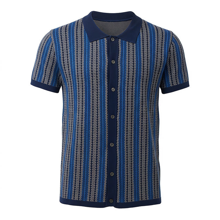Men's Vertical Chevron Stripe Jacquard Breathable Polo Knitted Shirt - image 13