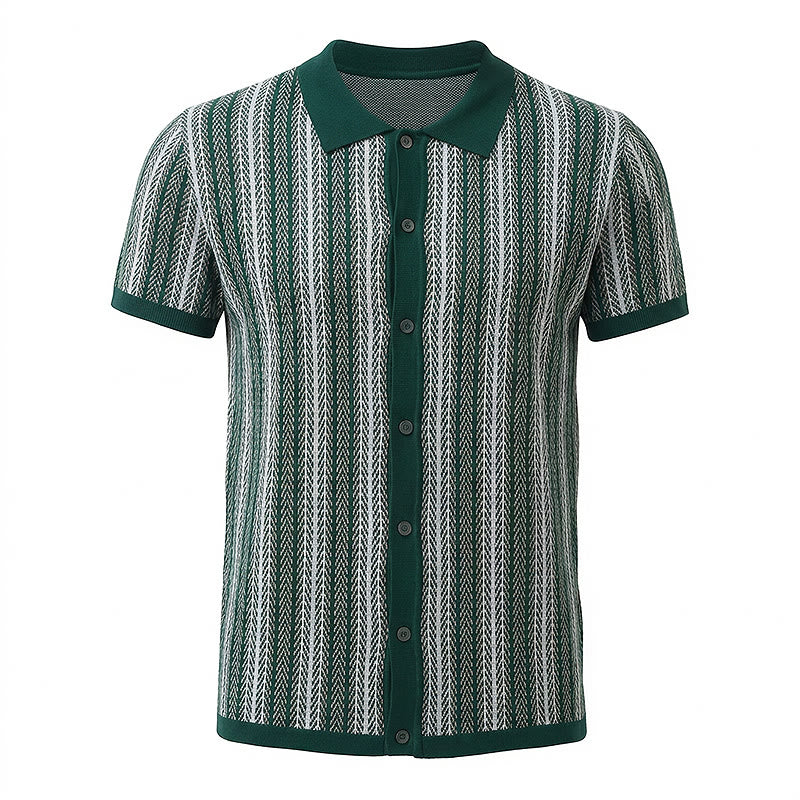 Men's Vertical Chevron Stripe Jacquard Breathable Polo Knitted Shirt - image 14