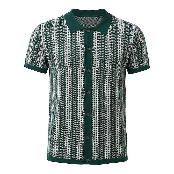 Men's Vertical Chevron Stripe Jacquard Breathable Polo Knitted Shirt - image 14