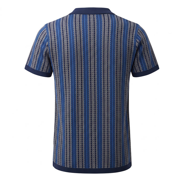 Men's Vertical Chevron Stripe Jacquard Breathable Polo Knitted Shirt - image 12