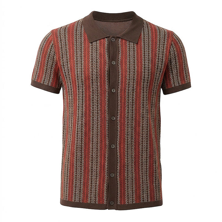 Men's Vertical Chevron Stripe Jacquard Breathable Polo Knitted Shirt - image 15