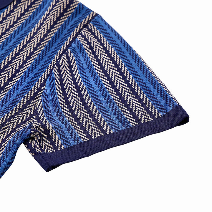 Men's Vertical Chevron Stripe Jacquard Breathable Polo Knitted Shirt - image 10