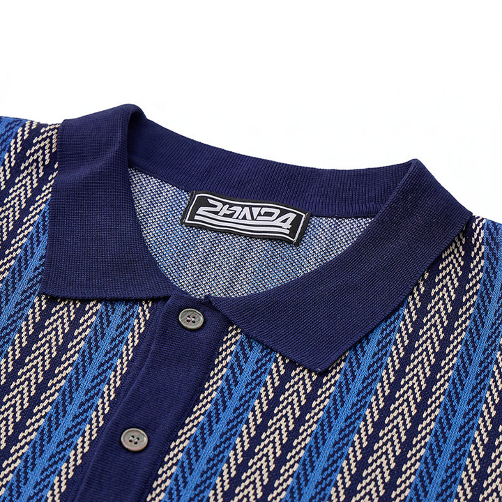 Men's Vertical Chevron Stripe Jacquard Breathable Polo Knitted Shirt - image 6