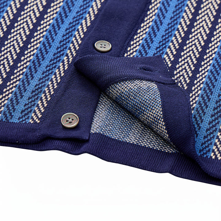 Men's Vertical Chevron Stripe Jacquard Breathable Polo Knitted Shirt - image 11