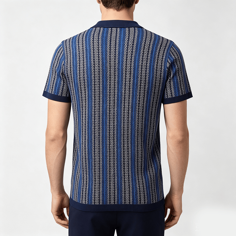 Men's Vertical Chevron Stripe Jacquard Breathable Polo Knitted Shirt - image 3