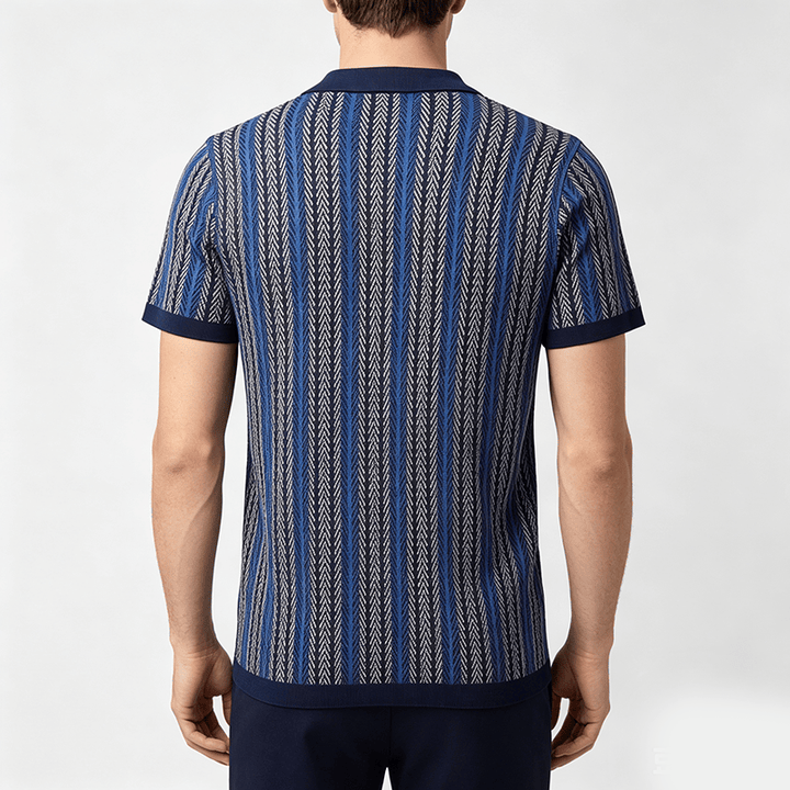 Men's Vertical Chevron Stripe Jacquard Breathable Polo Knitted Shirt - image 3