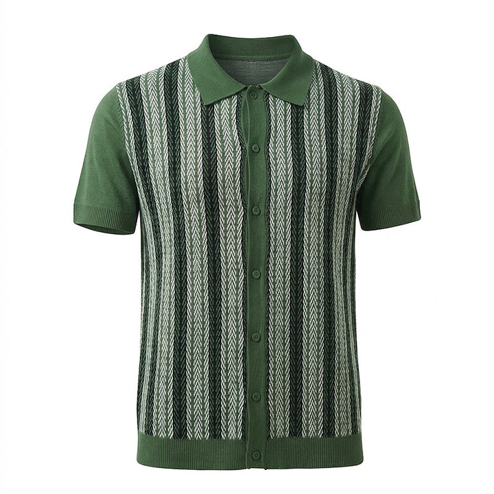 Men's Vintage Summer Block Striped Jacquard Polo Knitted Shirt - image 13