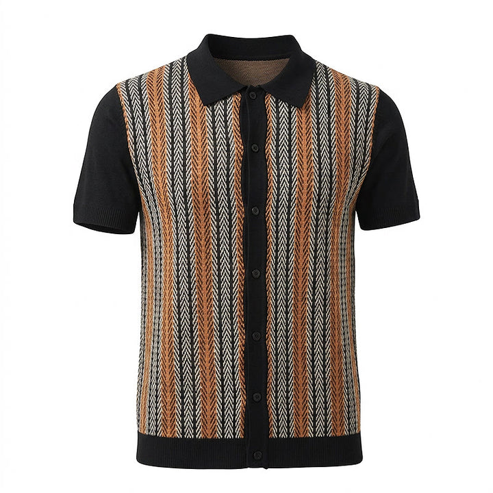 Men's Vintage Summer Block Striped Jacquard Polo Knitted Shirt - image 12