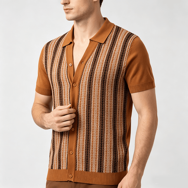 Men's Vintage Summer Block Striped Jacquard Polo Knitted Shirt - image 2