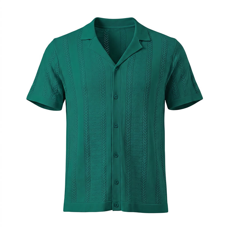 Men's Hollow Chevron Vertical Stripe Cool Summer Casual  Knitted Shirt - image 14