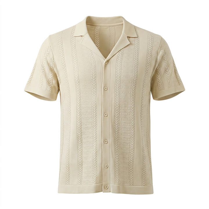 Men's Hollow Chevron Vertical Stripe Cool Summer Casual  Knitted Shirt - image 13