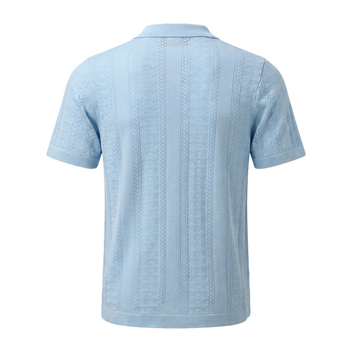 Men's Hollow Chevron Vertical Stripe Cool Summer Casual  Knitted Shirt - image 12