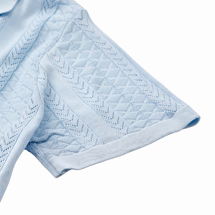 Men's Hollow Chevron Vertical Stripe Cool Summer Casual  Knitted Shirt - image 7