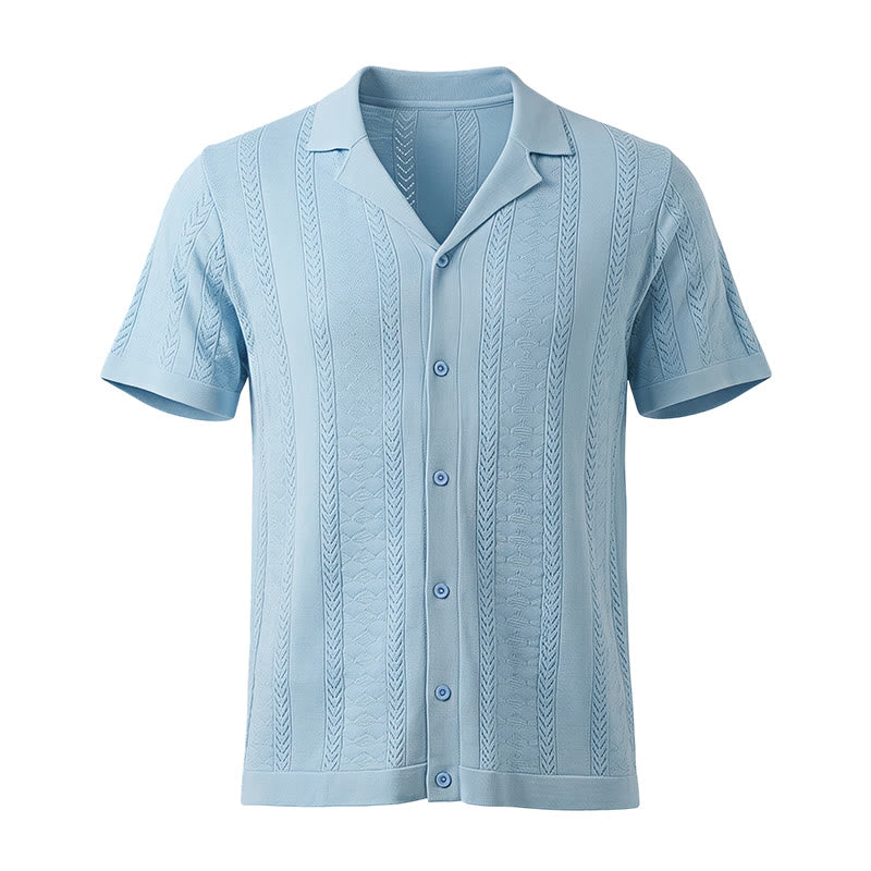 Men's Hollow Chevron Vertical Stripe Cool Summer Casual  Knitted Shirt - image 11