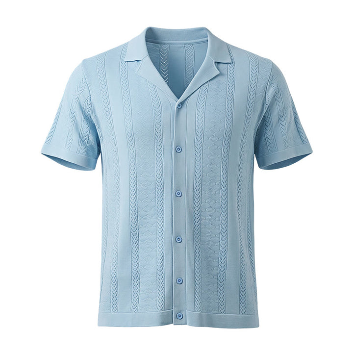 Men's Hollow Chevron Vertical Stripe Cool Summer Casual  Knitted Shirt - image 11