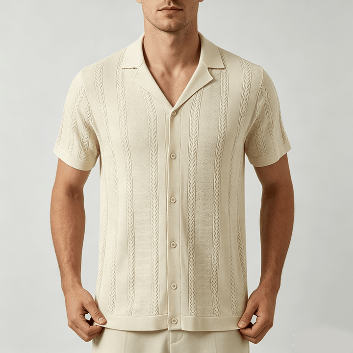 Men's Hollow Chevron Vertical Stripe Cool Summer Casual  Knitted Shirt - image 1