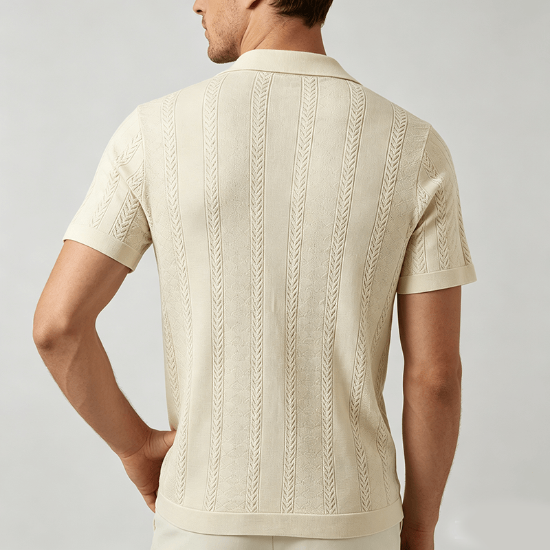 Men's Hollow Chevron Vertical Stripe Cool Summer Casual  Knitted Shirt - image 3