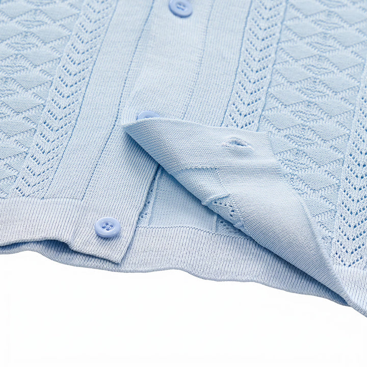 Men's Hollow Chevron Vertical Stripe Cool Summer Casual  Knitted Shirt - image 10