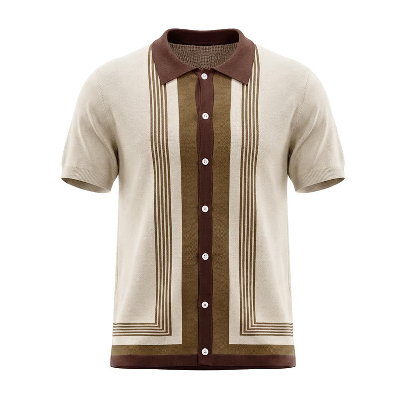 Men's Summer Color Block Spliced Stripe Knitted Shirt - image 13