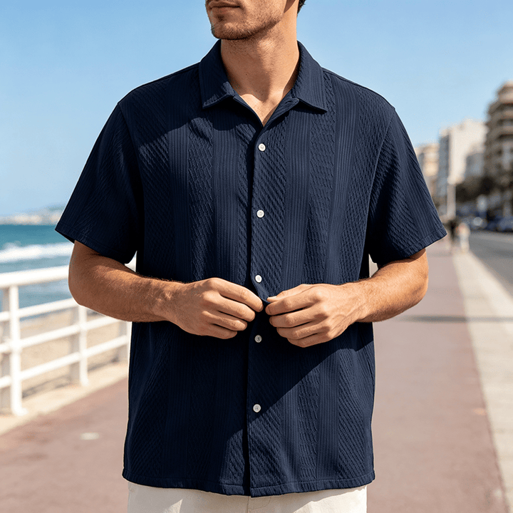 Men's Solid Hollow Cool Touch Daily Street Knitted Shirt  - Navy Blue - 2XL - image 5