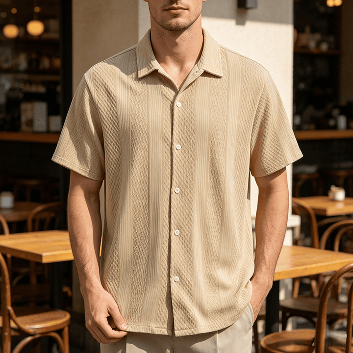 Men's Solid Hollow Cool Touch Daily Street Knitted Shirt  - Apricot - 2XL - image 0