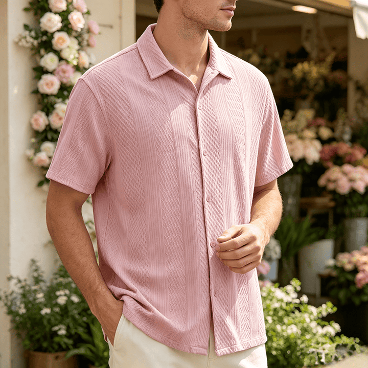 Men's Solid Hollow Cool Touch Daily Street Knitted Shirt  - Pink - 2XL - image 6