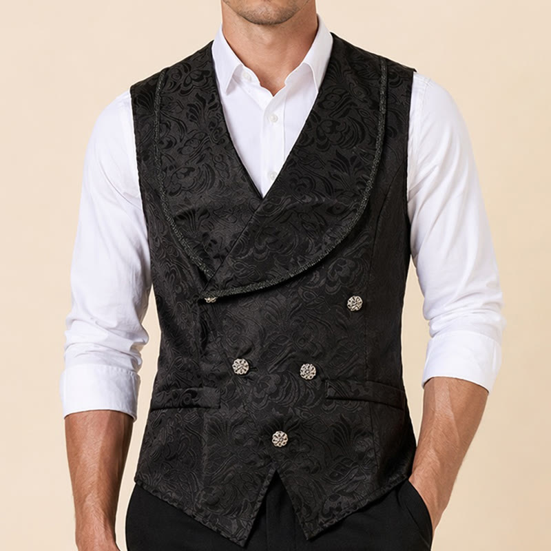 Men's Black Jacquard Double-Breasted Tuxedo Suit Vest - image 1