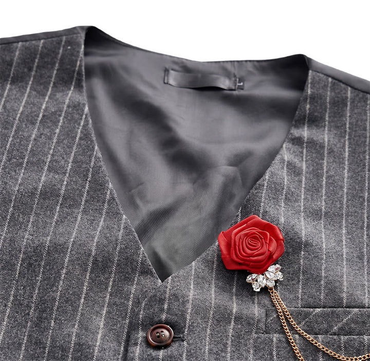 Men's Retro Style Pinstriped Suit Vest With Rose Lapel Chain - image 5