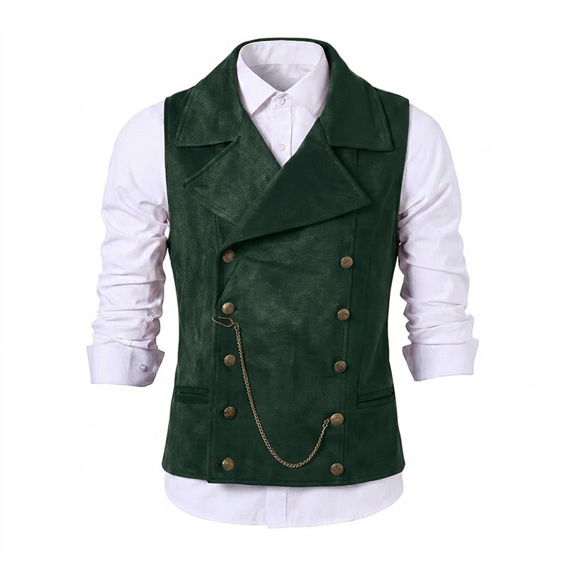 Men's Retro Double-Breasted Suit Vest With Bronze Chain - Dark Green - 5XL - image 22